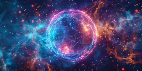 Fototapeta premium Neon Energy Sphere Surrounded by Dynamic Particles