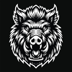 Fototapeta premium Dark Art Scary Wild Boar Head Black and White Illustration