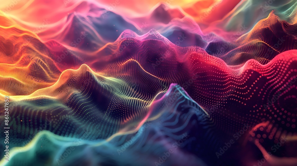 Aufkleber 6. form an abstract composition of geometric fractals unfolding in layers of vibrant gradients, set 
