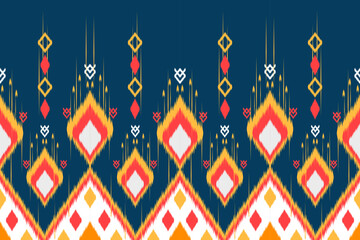 Obraz premium Ethnic abstract ikat art. Aztec ornament print. geometric ethnic pattern seamless color oriental. Design for background ,curtain, carpet, wallpaper, clothing, wrapping, Batik, vector illustration. 