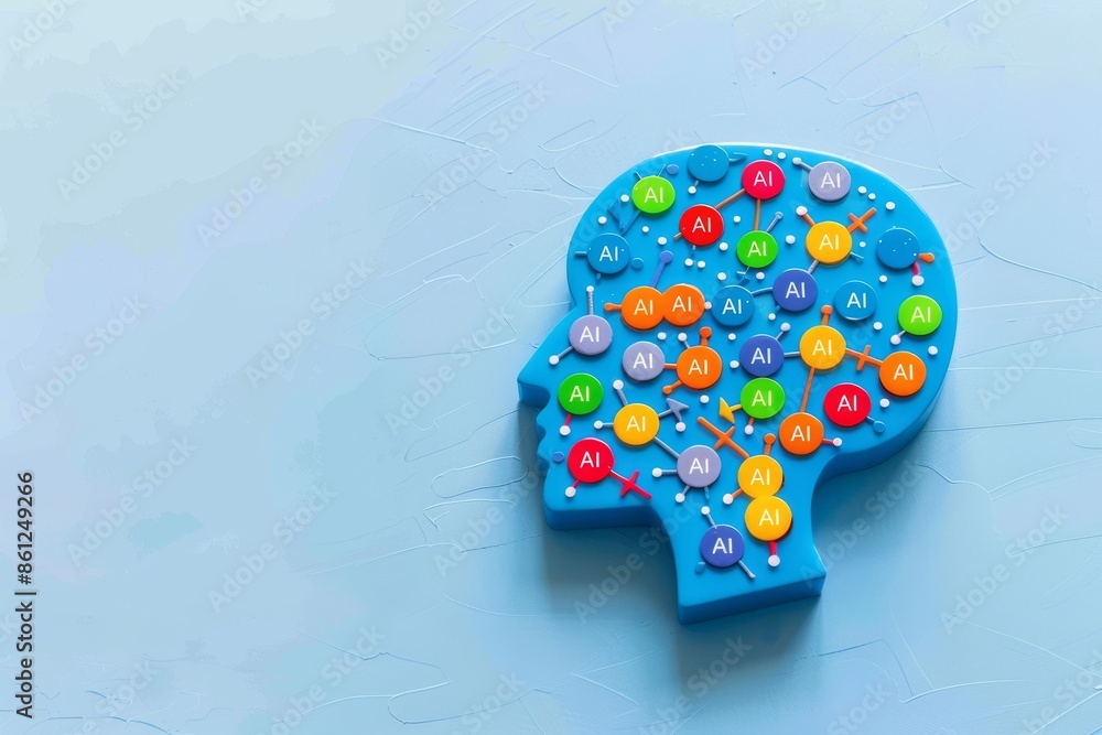 Poster ai brain with colorful gears and circuit patterns, symbolizing artificial intelligence and technolog