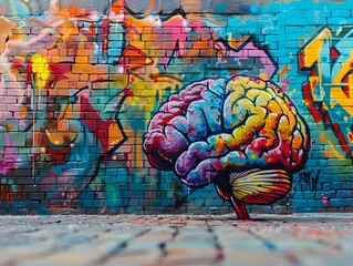 Vibrant Graffiti Inspired Brain Concept in Urban Street Environment