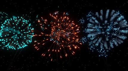 Fototapeta premium A vibrant display of fireworks against a dark, black background, illuminating the night sky with colorful bursts of light and sparkles