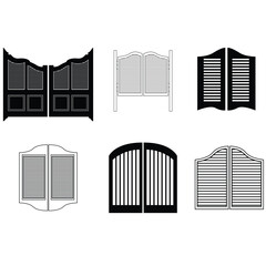 Set of  saloon door illustration. Saloon door silhouette