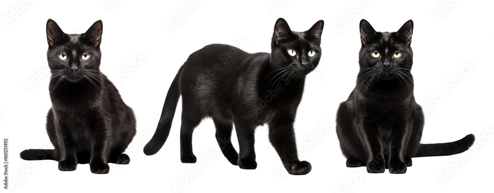 Poster black cat png element set on transparent background
