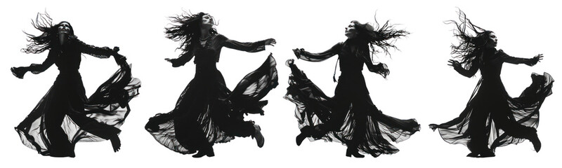 Black and white Dancing png cut out element set