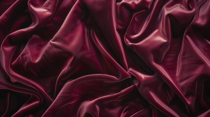 Obraz premium Luxurious deep red silk fabric with elegant folds and smooth texture, perfect for fashion design and high-quality textile backgrounds.