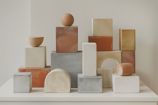 Multiple wooden blocks on a white tabletop