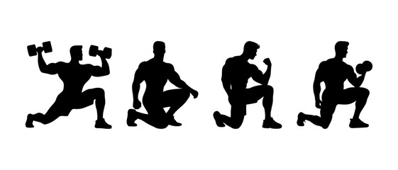 Male bodybuilder silhouette black filled Illustration icon. Man sitting workout vector.