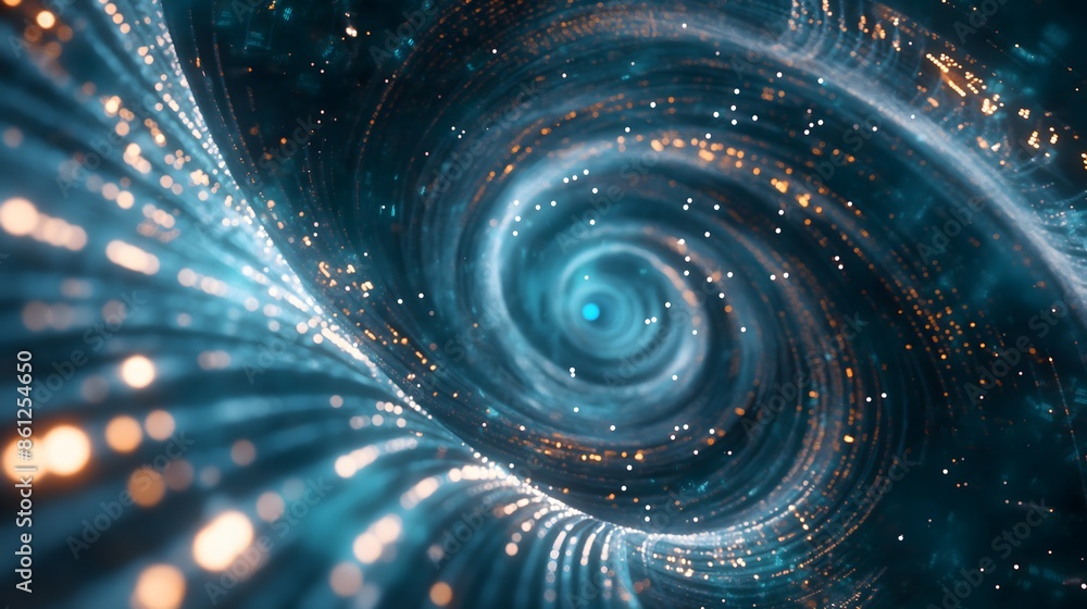 Aufkleber 10. generate a dynamic swirl of digital particles and circuits converging into a central node, illus