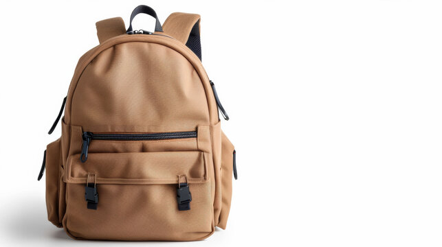 'eco-friendly school backpack made from recycled materials, isolated on a white background' 