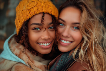 Fototapeta premium Selfie of a couple of young girls having a great time