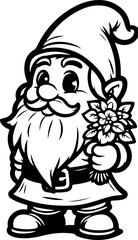 gnome hold flower vector coloring book illustration