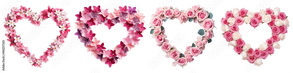 Poster heart shape flowers png element set on transparent background