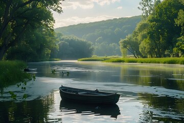 Fototapeta premium Boat water forest