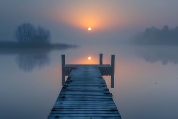 Naklejka premium Dock fog sun set