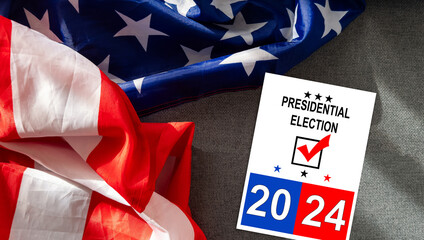 Presidential Election 2024 in United States. Vote day, November 5. US Election campaign. Make your choice. Patriotic american illustration. Poster, card, banner and background