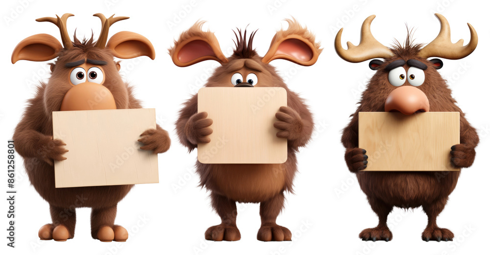 Poster 3d characters png element set on transparent background