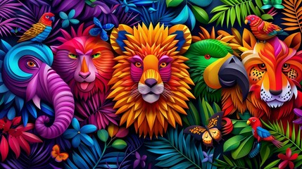 Fototapeta premium bright illustration of various animals and plants