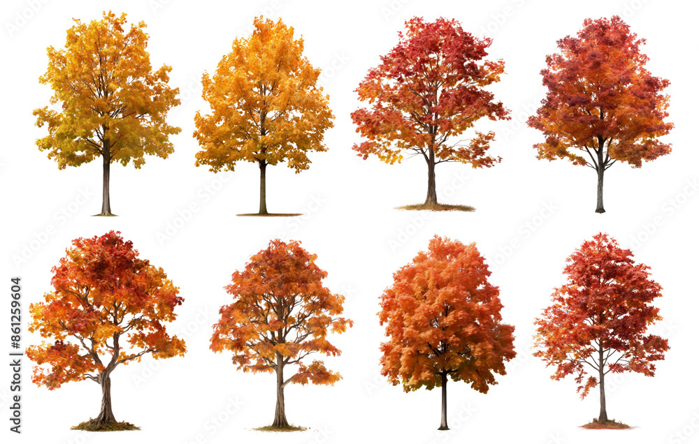 Poster autumn tree png element set on transparent background