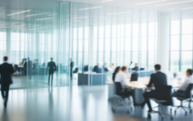interior of a business company with walking business people in motion blur