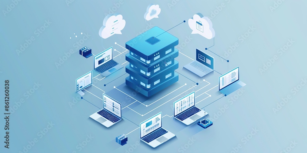 Poster advanced document management hub displays digital data or documents. online storage, hosting and clo
