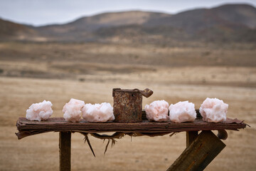 Natural crystals for sale at the honesty shop in Namibia