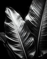 Monochrome Botanical Photography | Abstract Banana Leaves | Black and White Floral Art | Modern Botanical Wall Decor | Elegant Plant Images