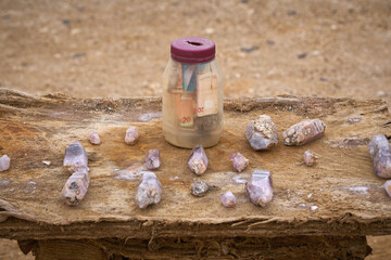 Natural crystals for sale at the honesty shop in Namibia
