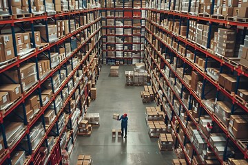 Person walking warehouse boxes