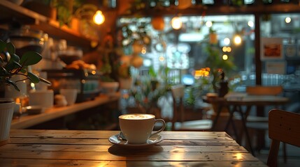 Cozy Caf Table With Warm Lighting Ready for Product Display