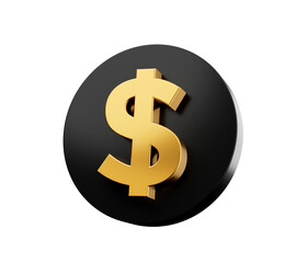 Gold Dollar symbol on Black 3d button icon 3d Illustration
