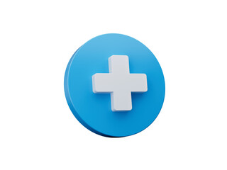 White Plus Icon on blue circle 3d illustration
