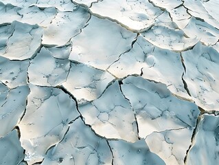 Cracked ice surface with small bird