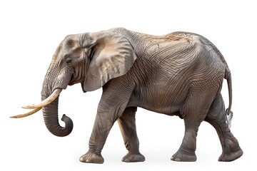 Fototapeta premium walking big african Elephant isolated on white background, graphic object