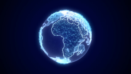 Virtual planet Earth with particles and lines. Network connection big data. Abstract technology background. 3D rendering.