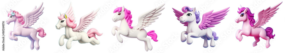 Poster cute 3d unicorn png element set on transparent background