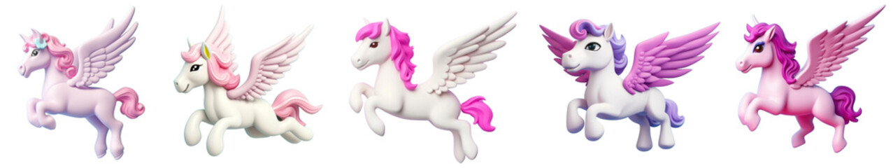 Cute 3d unicorn png element set on transparent background