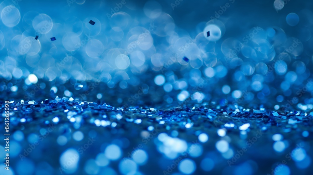 Poster blue glitter scattered across a surface creating a beautiful abstract bokeh backdrop with sparkling 