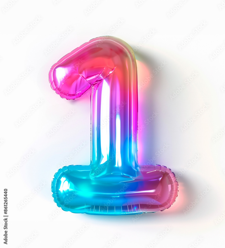Fototapete ai generated photo with inflatable multicolored neon number 1. minimalistic balloon isolated on a wh