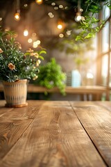Fototapeta premium Wooden Table with Bokeh Blur Background, E-Commerce Photography