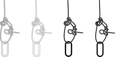 Trucker's hitch rope Knot icon set