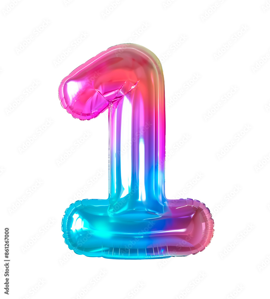 Fototapete ai generated photo with inflatable multicolored neon number 1. minimalistic balloon isolated on a tr