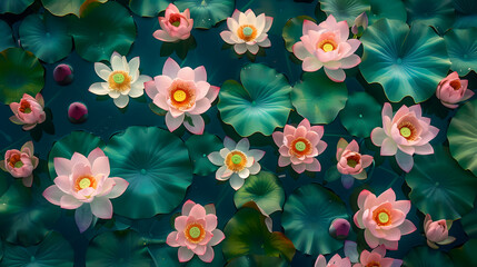 Photo of a pond with many lotuses, top view