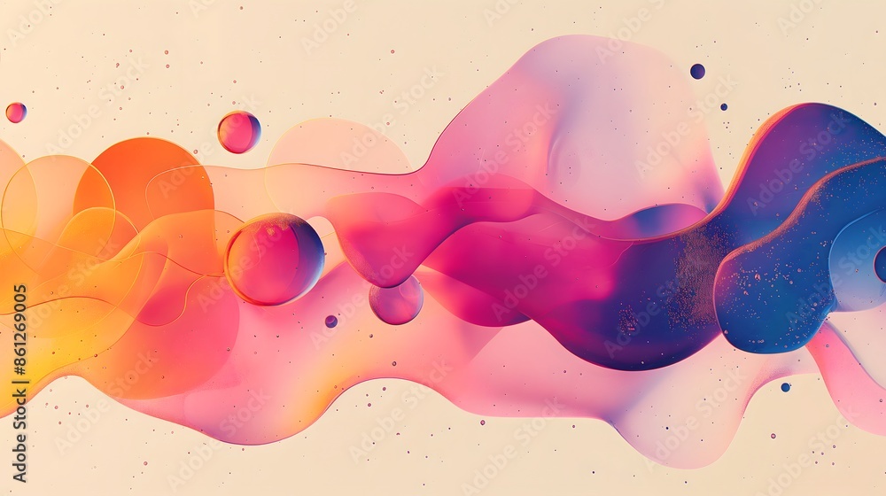 Poster 10. generate a minimalist composition of gradient-colored liquid blobs suspended in a geometrically 