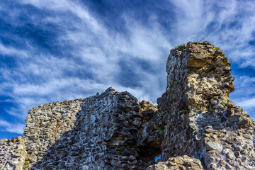 Fragment of an ancient stone wall with an embrasure in the Petra fortress in Georgia