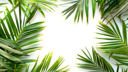 Palm leaves, monstera corner on isolated white background