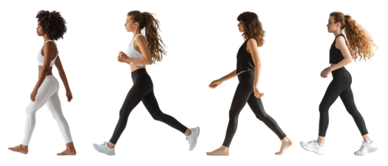 Diverse sportive women walking set