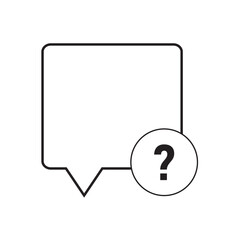 Vector illustration of a combination of comment icon and question mark. Monoline drawing style. Black and white color.