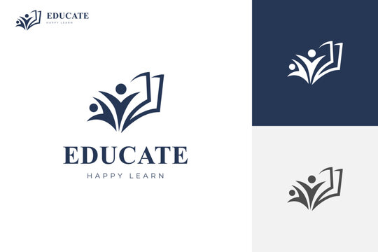 education academy logo icon design. people with book graphic ideas for education school vector logo illustration